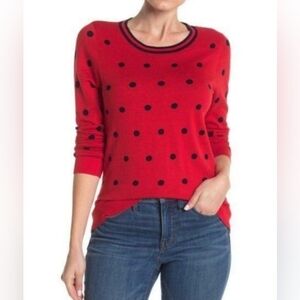 J. Crew Red Navy Polka Dot Crew Neck Sweater size XS